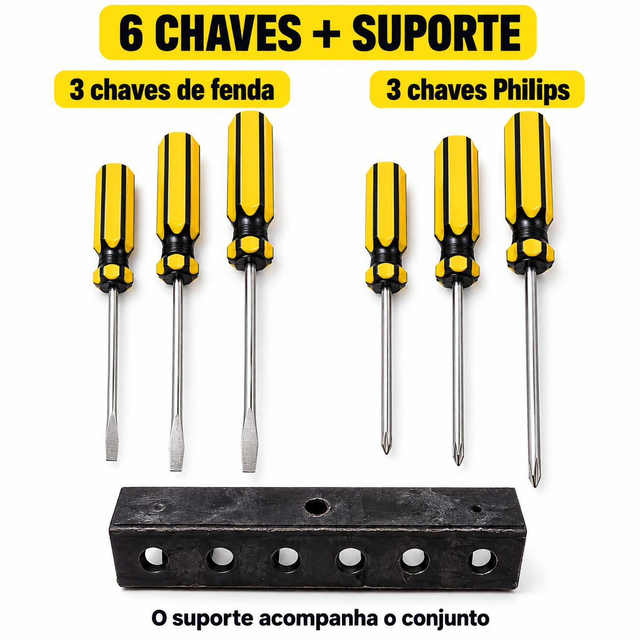 Kit Jogo Chaves De Fenda E Phillips 6 Peças Com Suporte - imagem 4