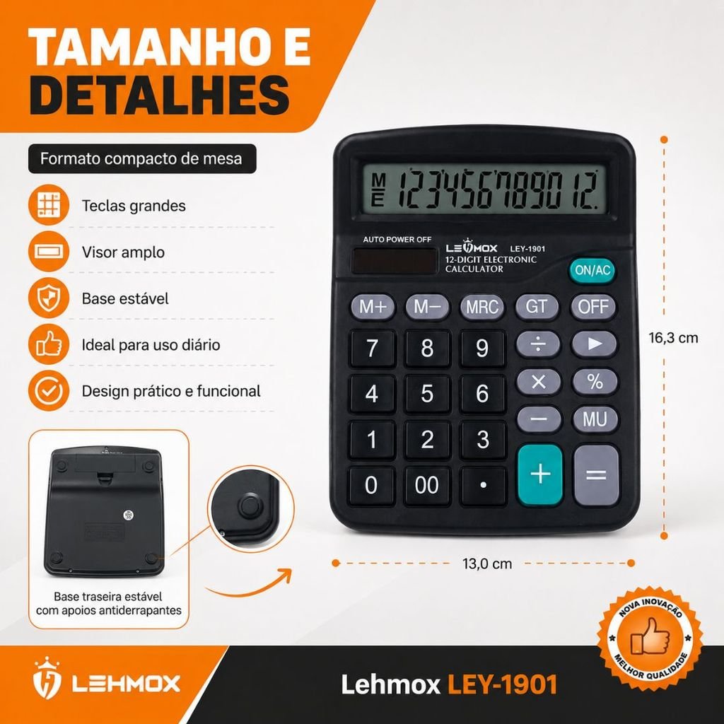 Calculadora De Mesa Lehmox Com Visor Grande 12 Dígitos - imagem 3