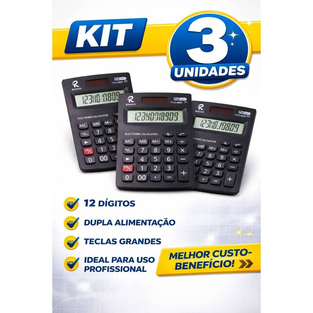 Kit e Conjunto 3 Calculadoras 12 Dígitos Solar Profissional - imagem 2
