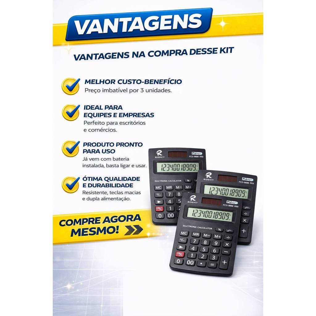 Kit e Conjunto 3 Calculadoras 12 Dígitos Solar Profissional - imagem 3