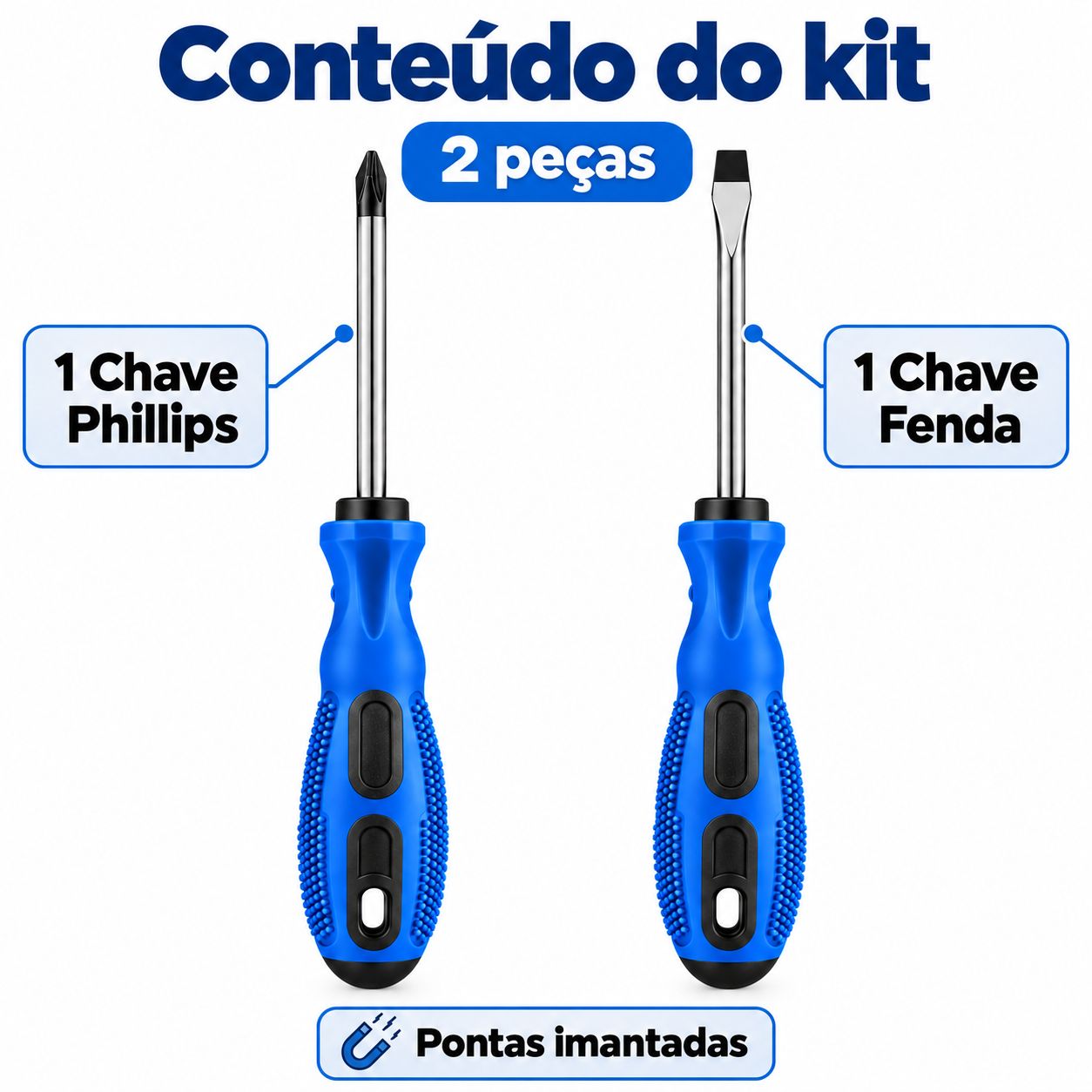 Kit Chave Fenda Phillips 2 Peça 19,9cm Imantada Emborrachado - imagem 3