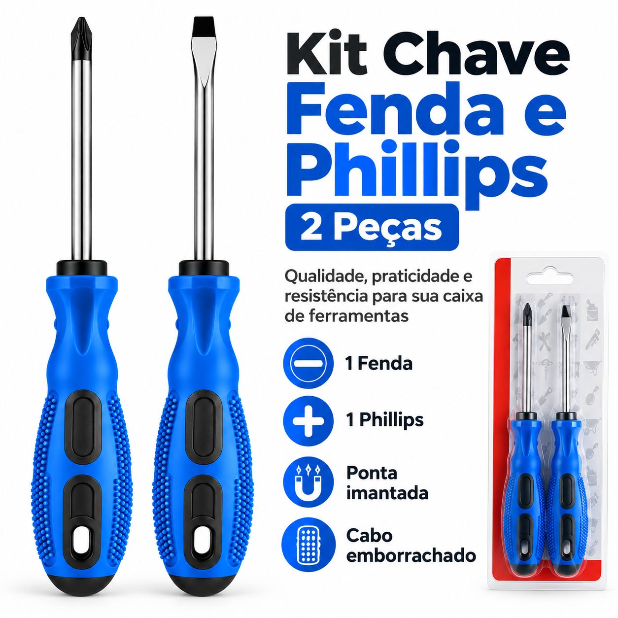 Kit Chave Fenda Phillips 2 Peça 19,9cm Imantada Emborrachado - imagem 6