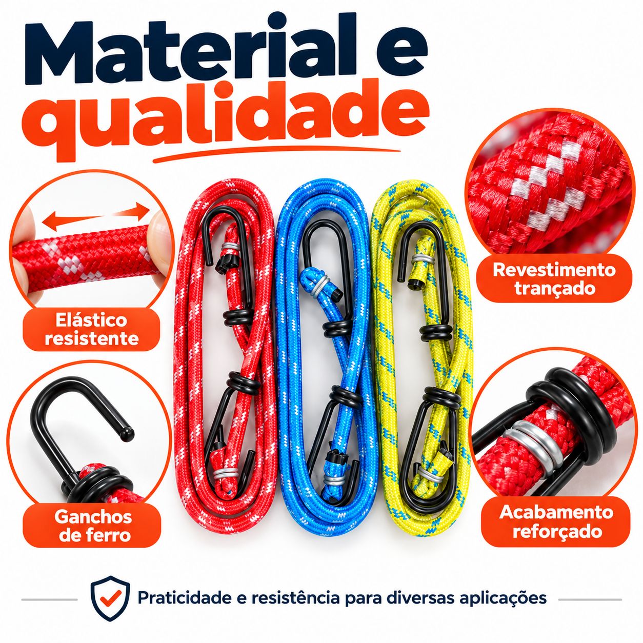 Kit 3 Extensores Elásticos 90cm Gancho Ferro Reforçado - imagem 4