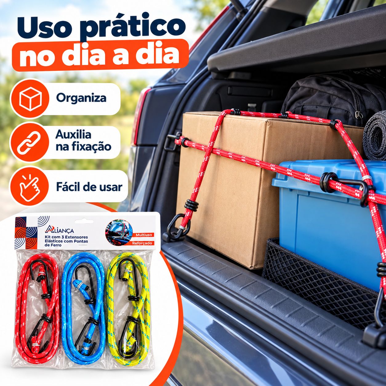 Kit 3 Extensores Elásticos 90cm Gancho Ferro Reforçado - imagem 5