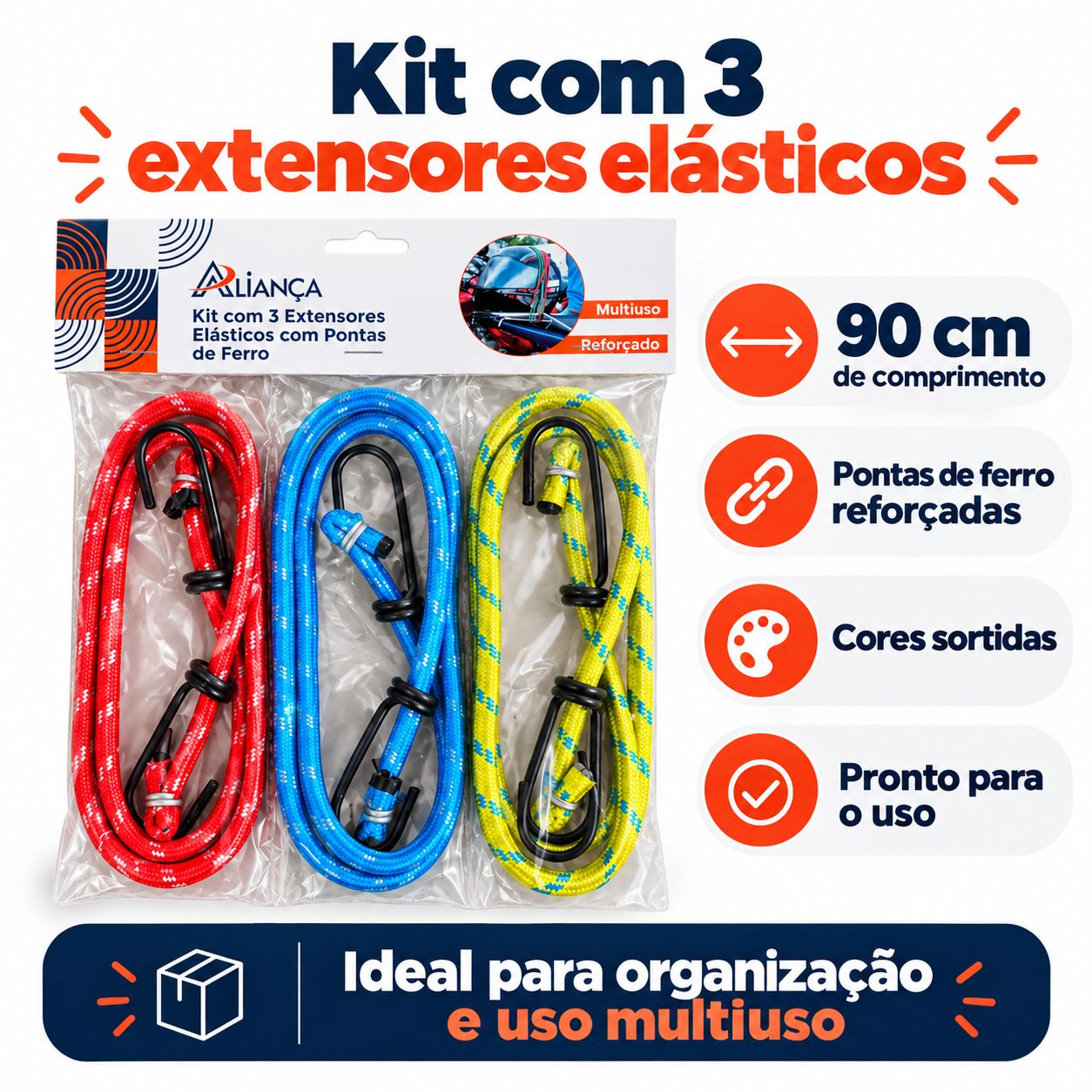 Kit 3 Extensores Elásticos 90cm Gancho Ferro Reforçado - imagem 6