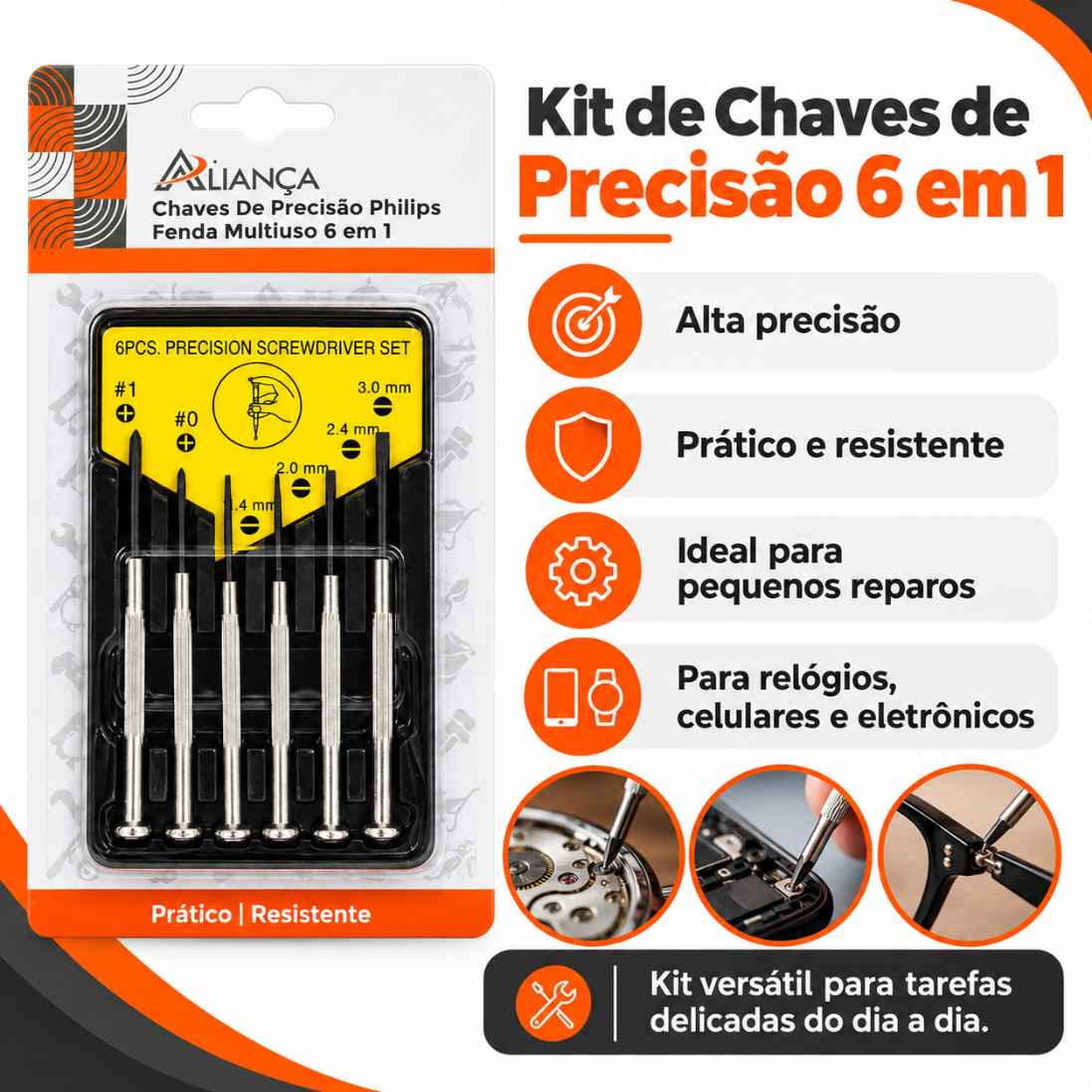 Jogo e Kit 6 Chaves De Precisão Phillips Fenda Com Estojo - imagem 2