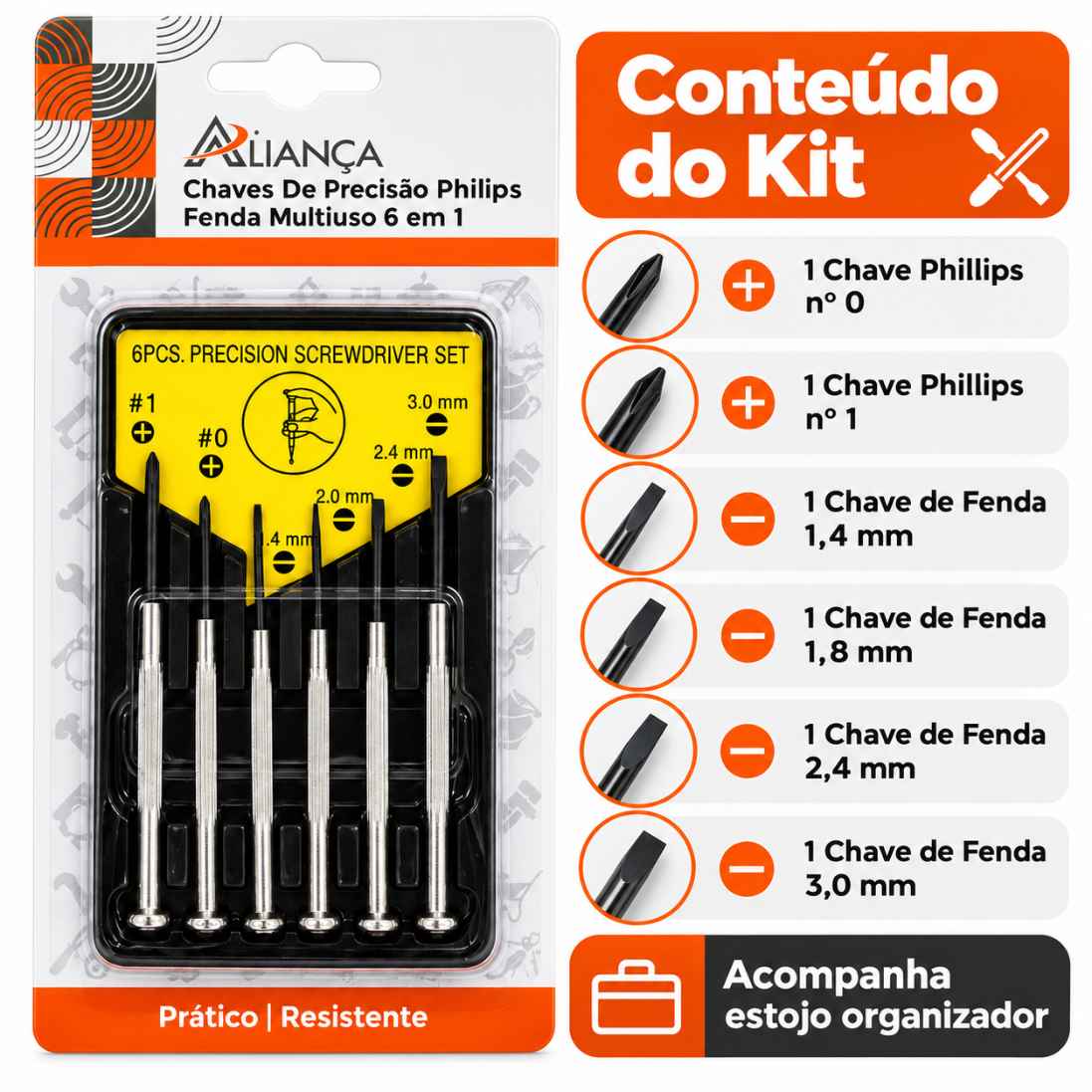 Jogo e Kit 6 Chaves De Precisão Phillips Fenda Com Estojo - imagem 3