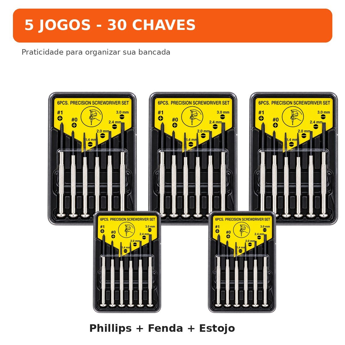Kit 5 Jogos Chaves De Precisão 6 Peças Phillips Fenda - imagem 2