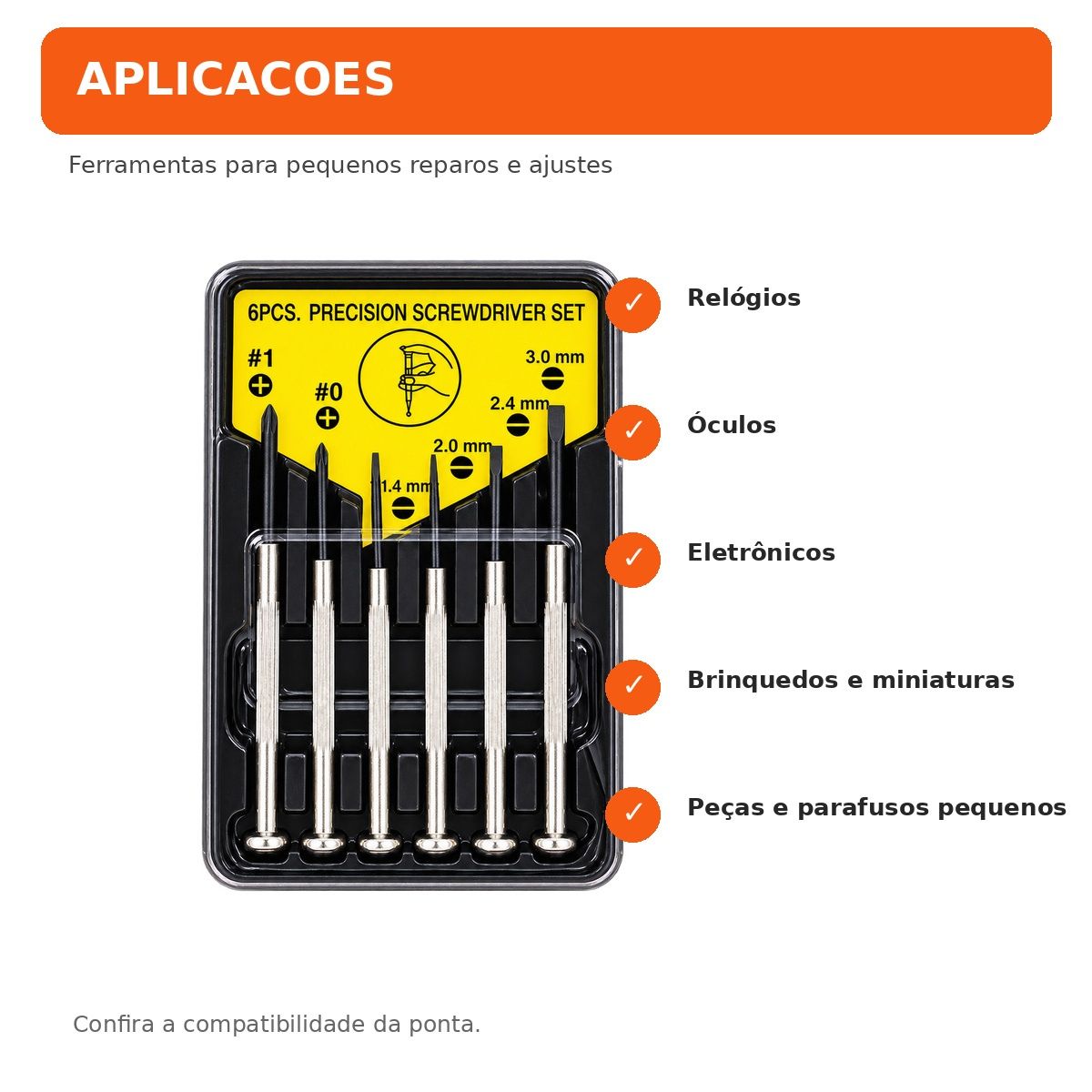 Kit 5 Jogos Chaves De Precisão 6 Peças Phillips Fenda - imagem 3