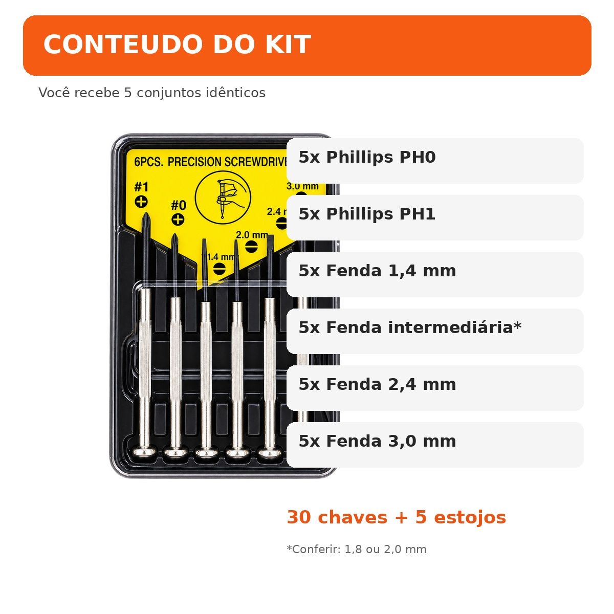 Kit 5 Jogos Chaves De Precisão 6 Peças Phillips Fenda - imagem 6